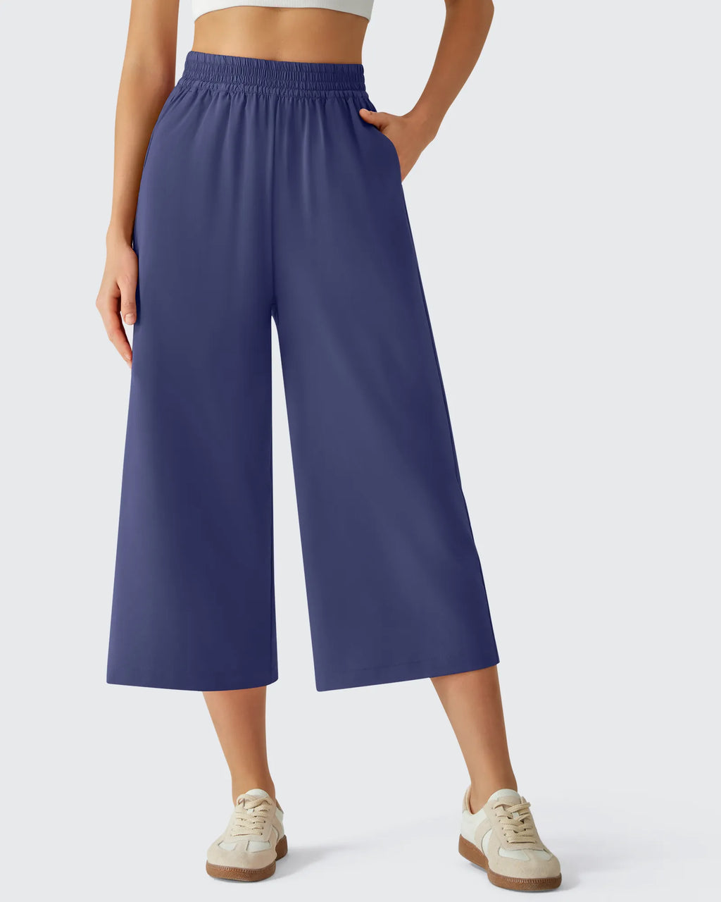 Chillwhisp Elastic Waist Flowy Wide Leg Capri Pants 20''