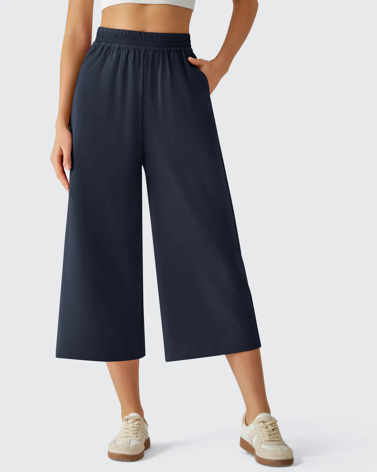 Chillwhisp Elastic Waist Flowy Wide Leg Capri Pants 20''