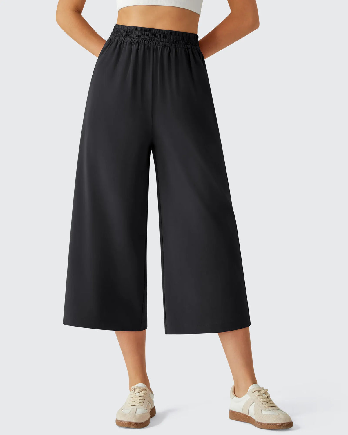 Chillwhisp Elastic Waist Flowy Wide Leg Capri Pants 20''