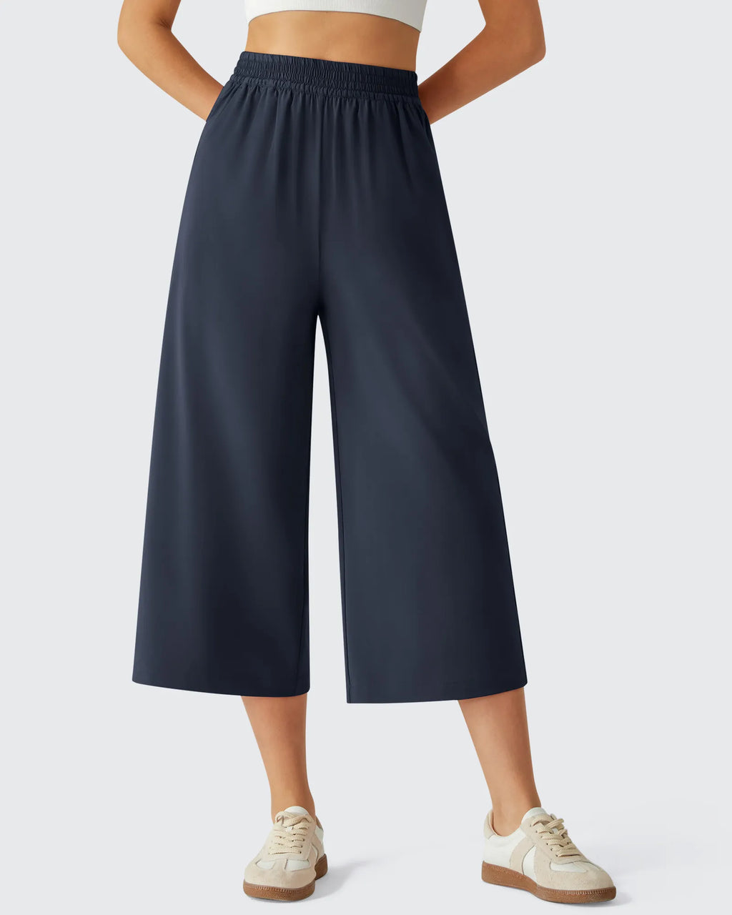 Chillwhisp Elastic Waist Flowy Wide Leg Capri Pants 20''