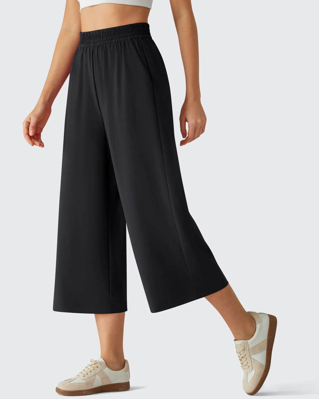 Chillwhisp Elastic Waist Flowy Wide Leg Capri Pants 20''