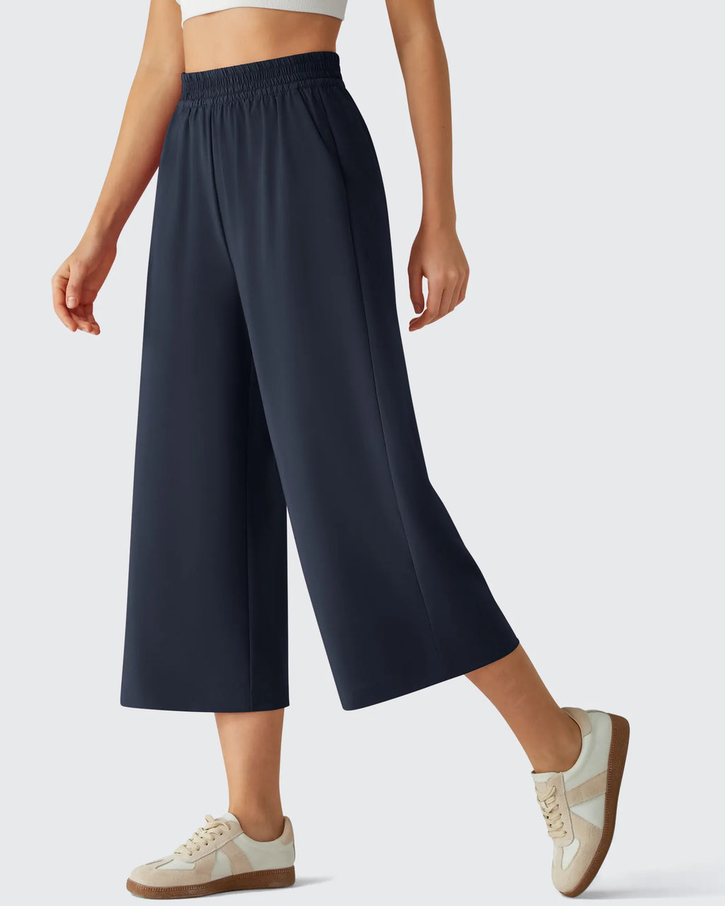 Chillwhisp Elastic Waist Flowy Wide Leg Capri Pants 20''