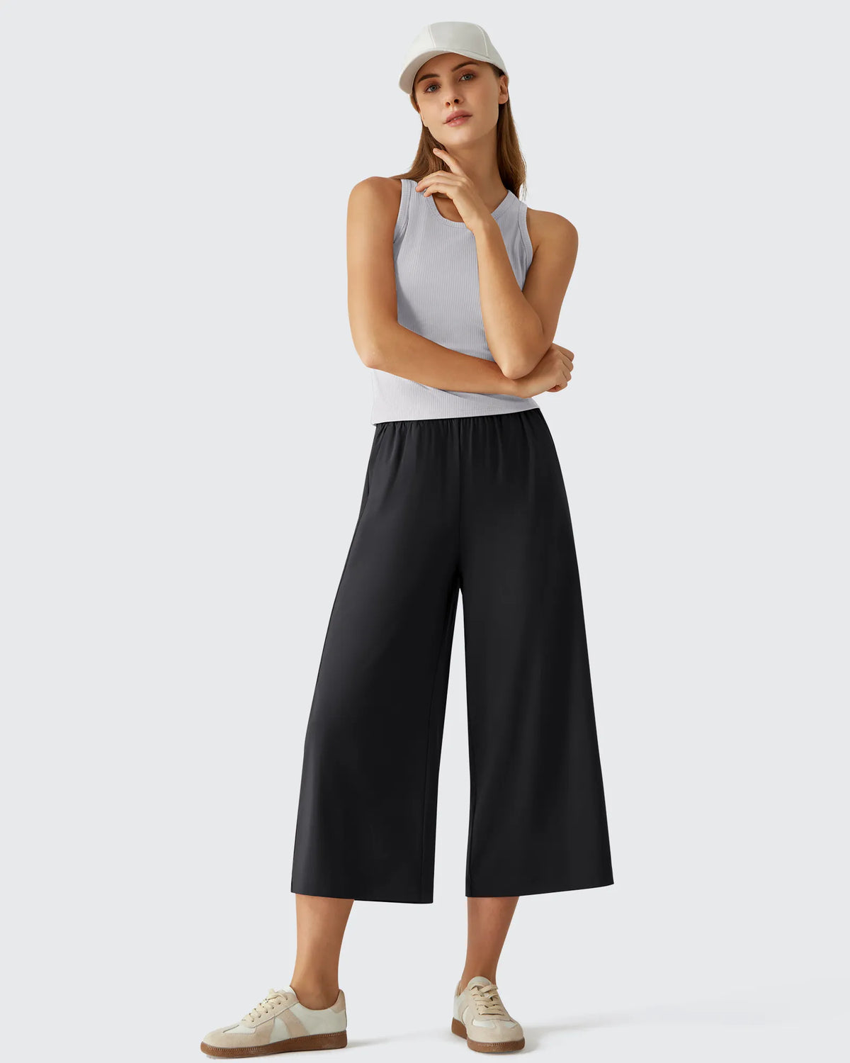 Chillwhisp Elastic Waist Flowy Wide Leg Capri Pants 20''