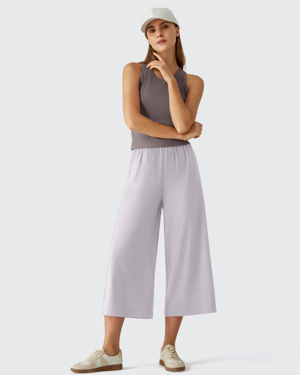 Chillwhisp Elastic Waist Flowy Wide Leg Capri Pants 20''