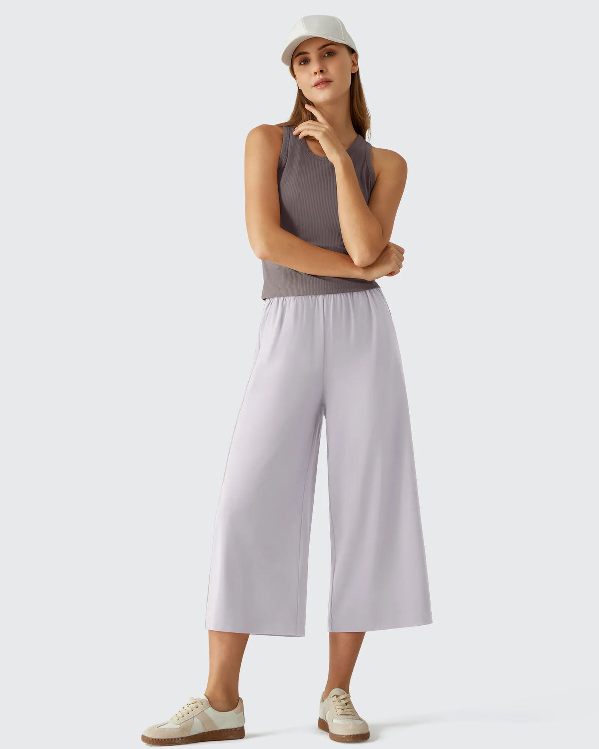 Chillwhisp Elastic Waist Flowy Wide Leg Capri Pants 20''