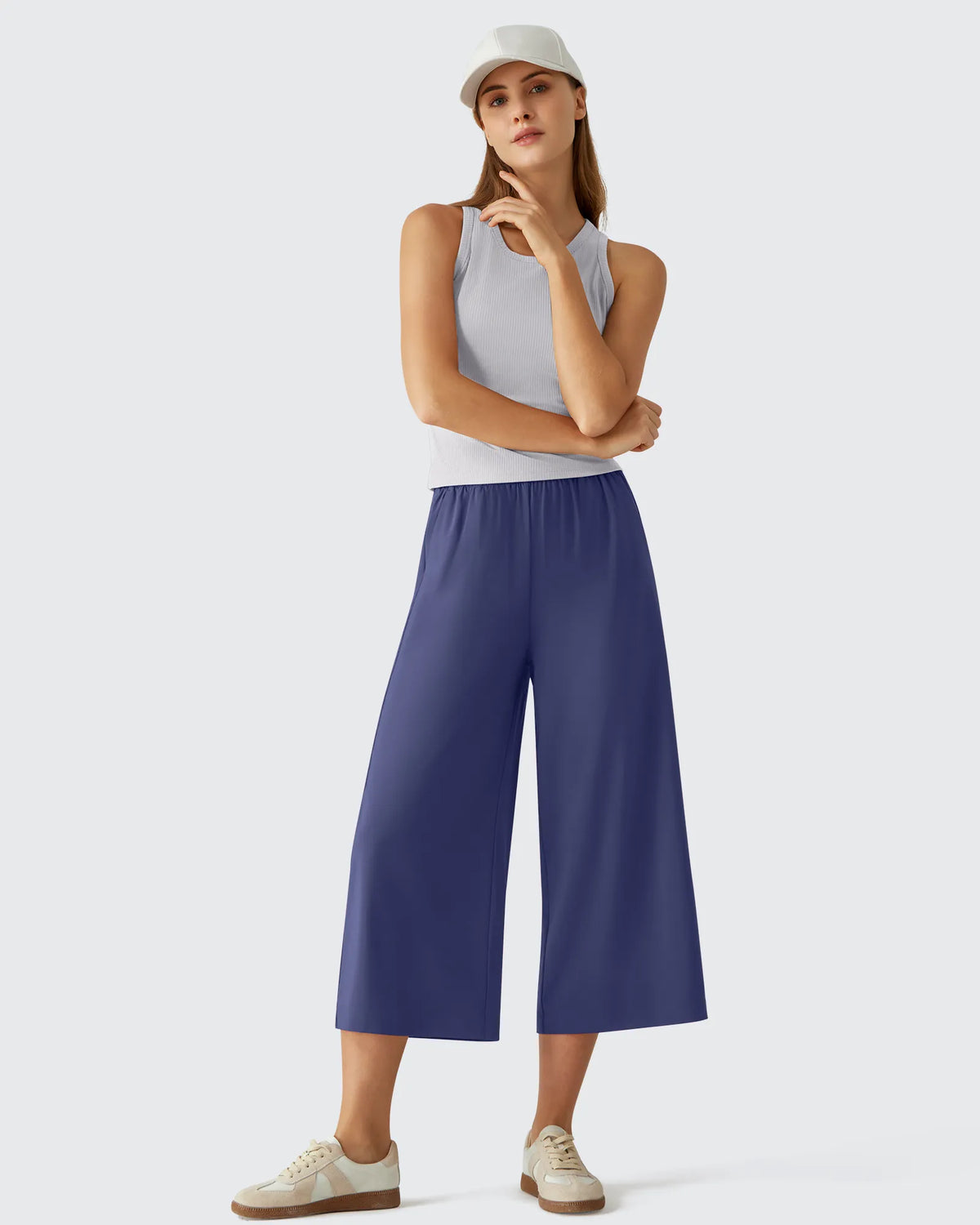 Chillwhisp Elastic Waist Flowy Wide Leg Capri Pants 20''