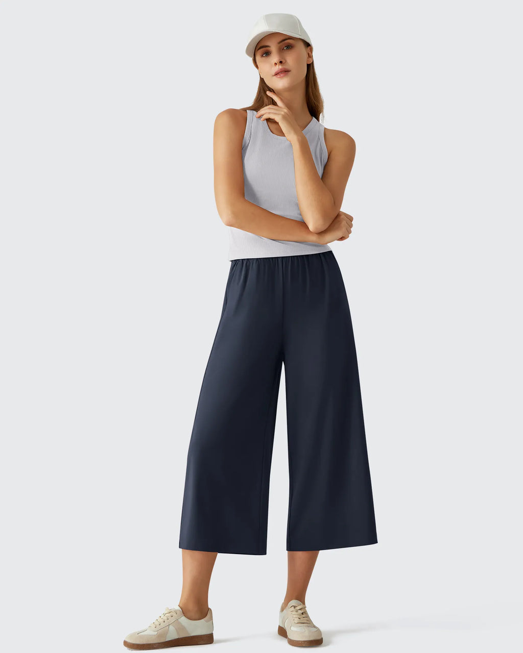 Chillwhisp Elastic Waist Flowy Wide Leg Capri Pants 20''
