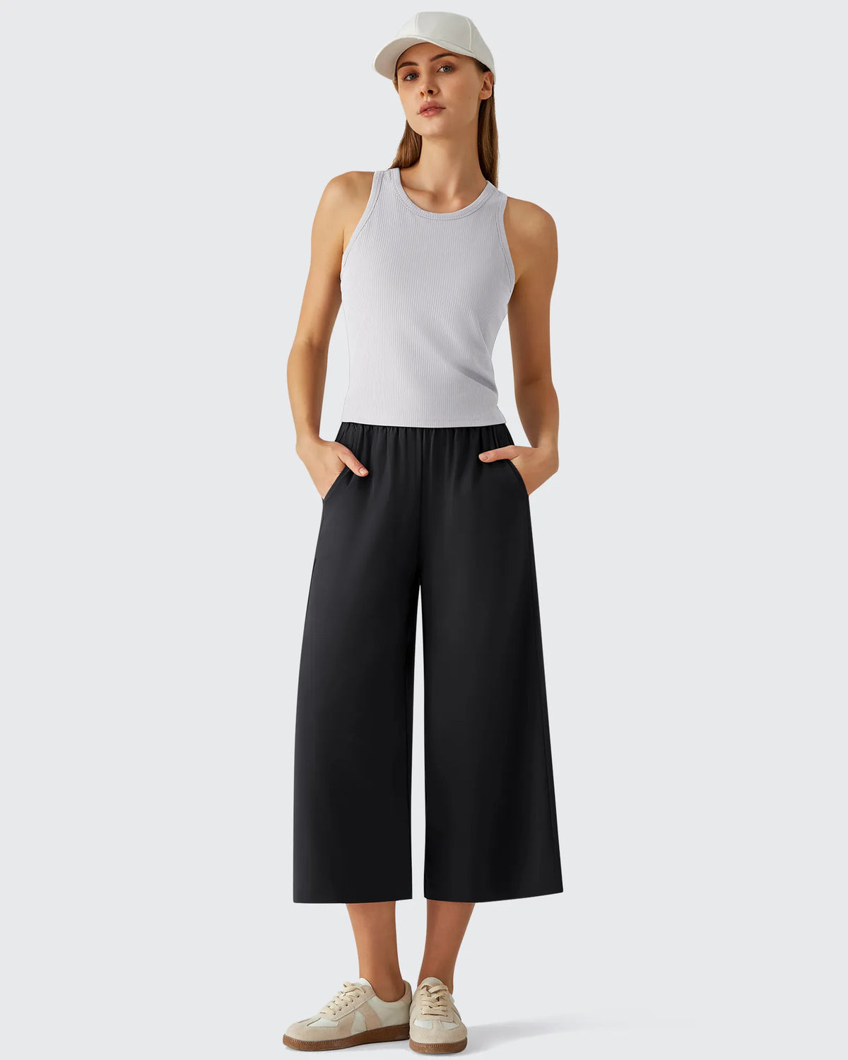 Chillwhisp Elastic Waist Flowy Wide Leg Capri Pants 20''