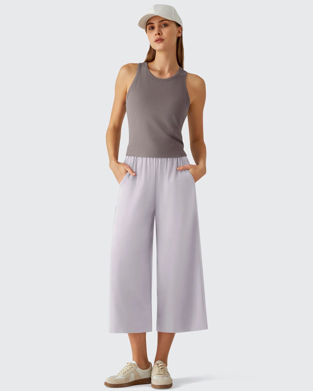 Chillwhisp Elastic Waist Flowy Wide Leg Capri Pants 20''