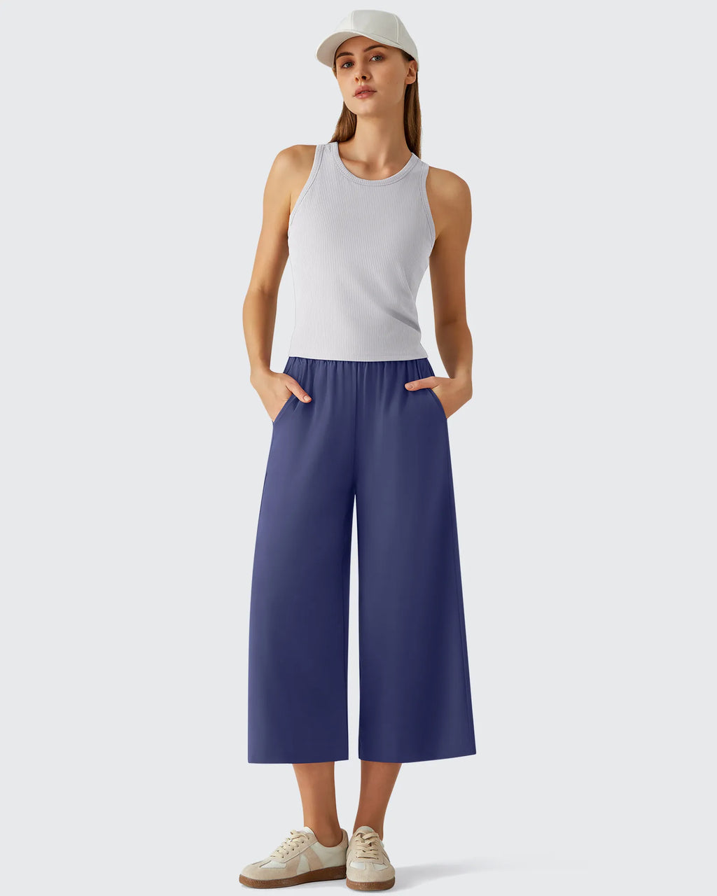 Chillwhisp Elastic Waist Flowy Wide Leg Capri Pants 20''