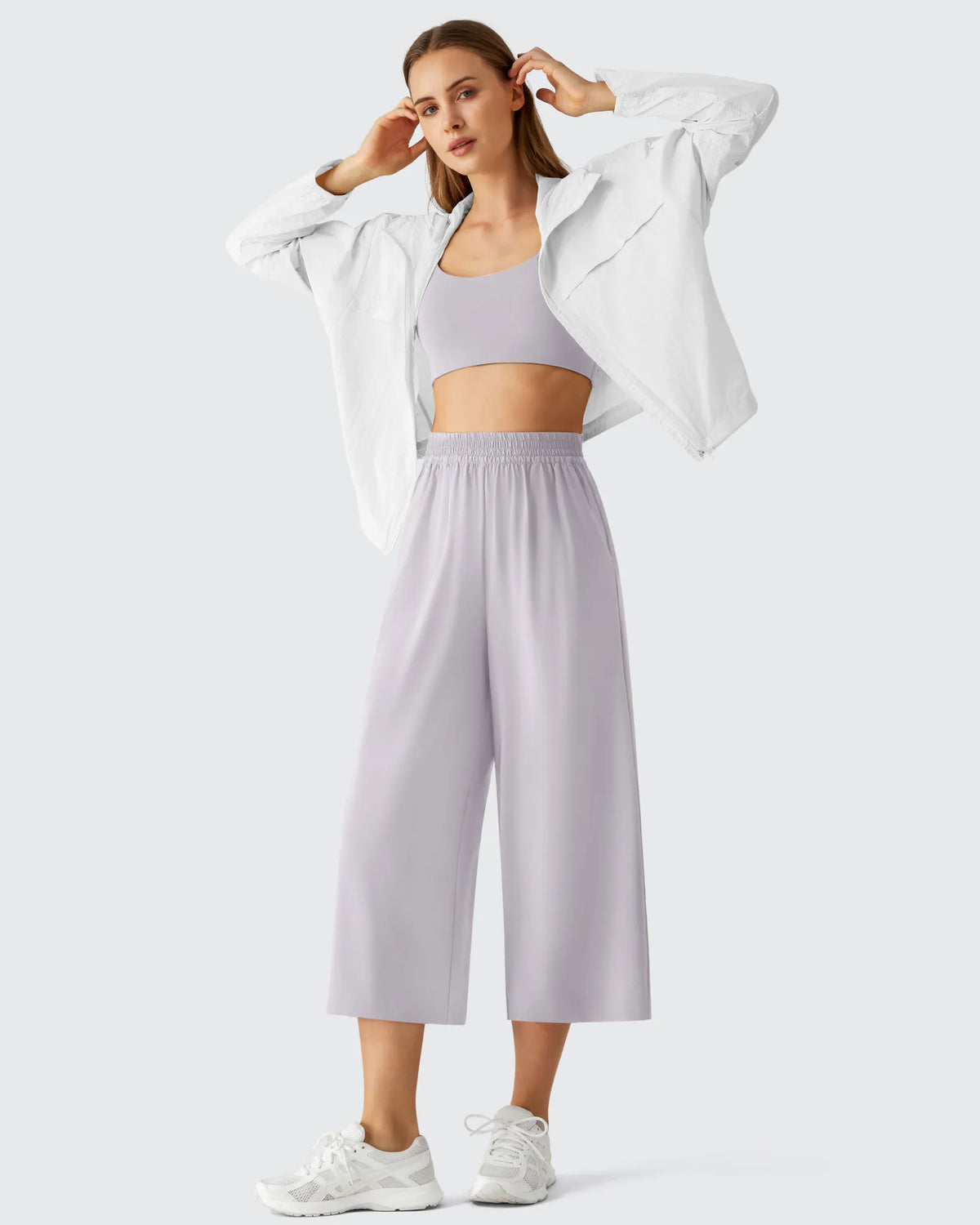 Chillwhisp Elastic Waist Flowy Wide Leg Capri Pants 20''