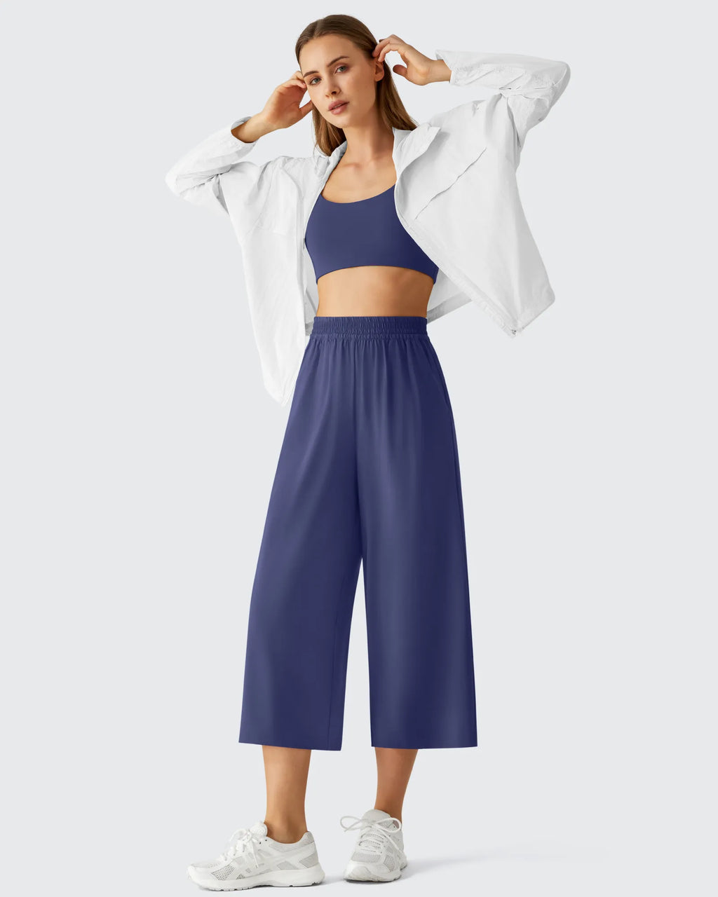 Chillwhisp Elastic Waist Flowy Wide Leg Capri Pants 20''