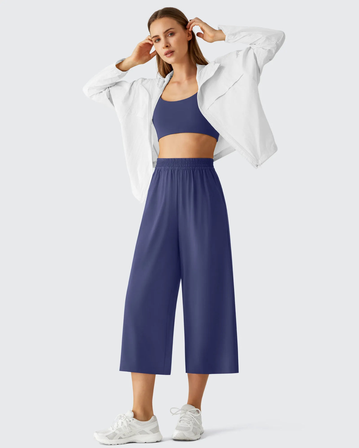 Chillwhisp Elastic Waist Flowy Wide Leg Capri Pants 20''