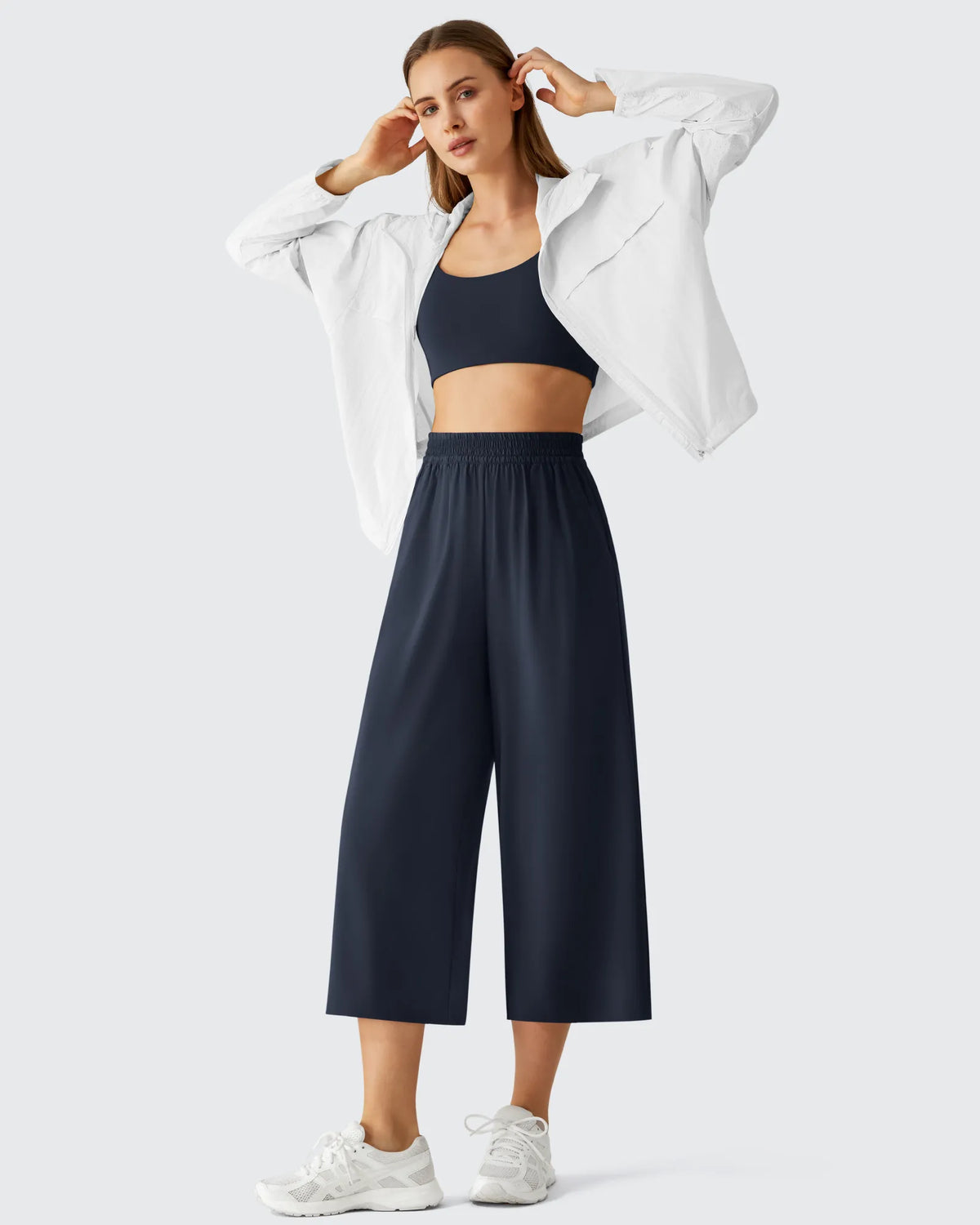 Chillwhisp Elastic Waist Flowy Wide Leg Capri Pants 20''
