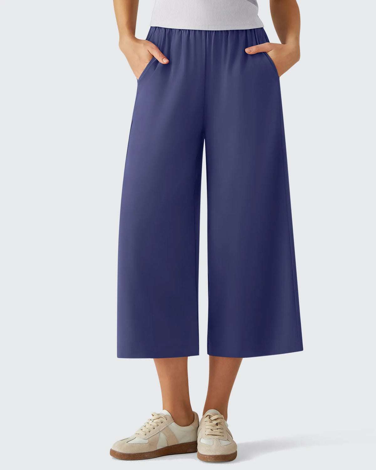 Chillwhisp Elastic Waist Flowy Wide Leg Capri Pants 20''