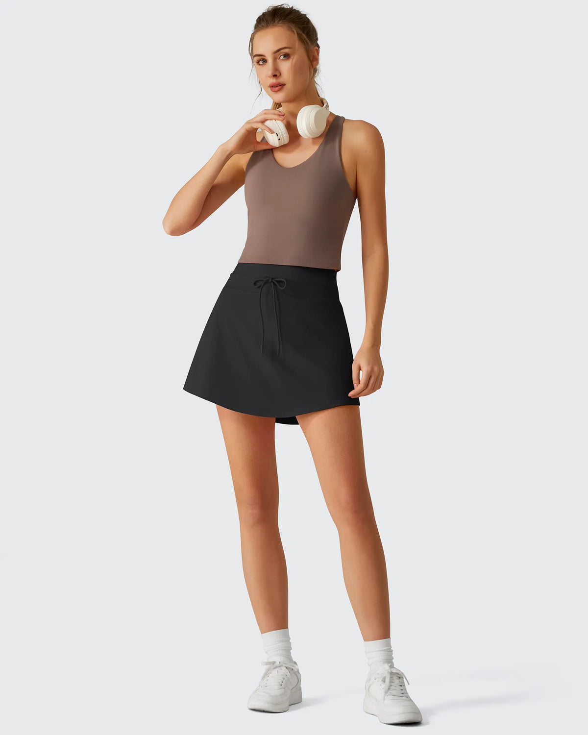 Drawstring Curved Hem Inner Shorts Ball Pocket Skorts 15"