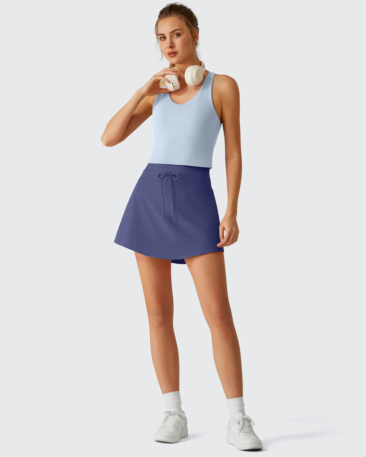 Drawstring Curved Hem Inner Shorts Ball Pocket Skorts 15"