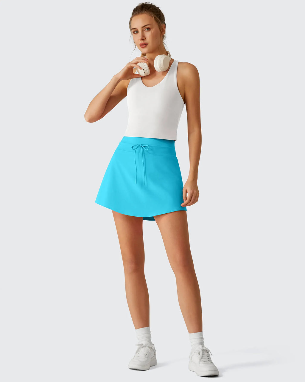 Drawstring Curved Hem Inner Shorts Ball Pocket Skorts 15"