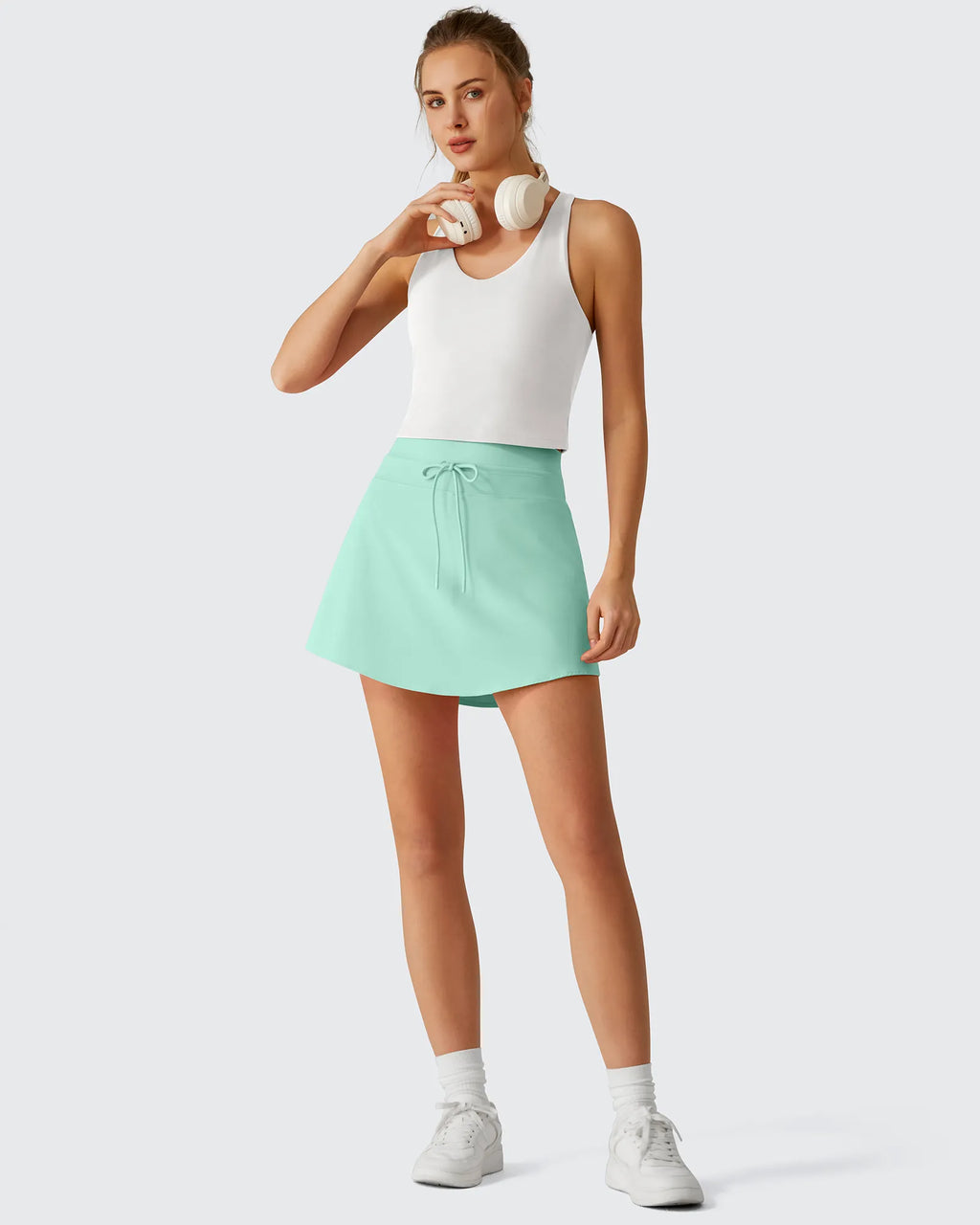 Drawstring Curved Hem Inner Shorts Ball Pocket Skorts 15"