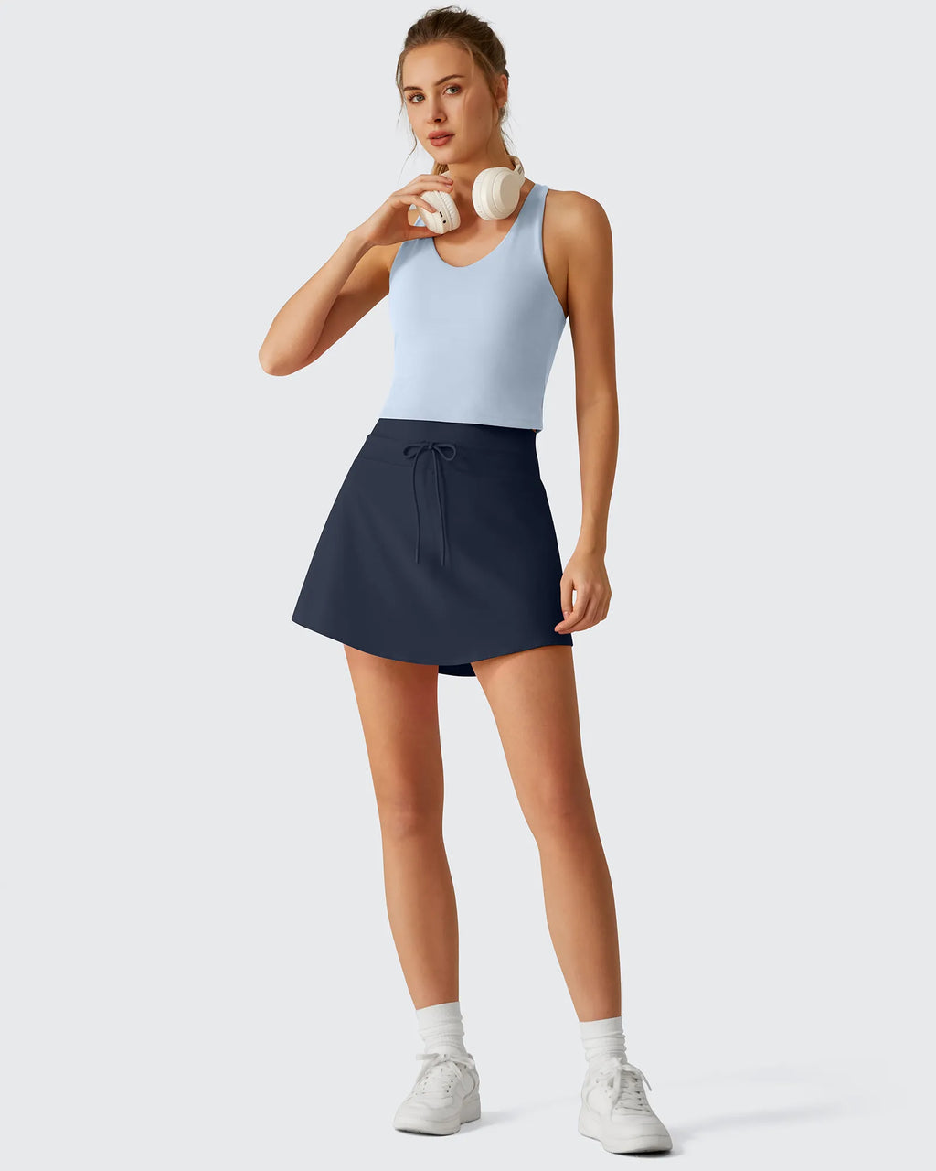 Drawstring Curved Hem Inner Shorts Ball Pocket Skorts 15"