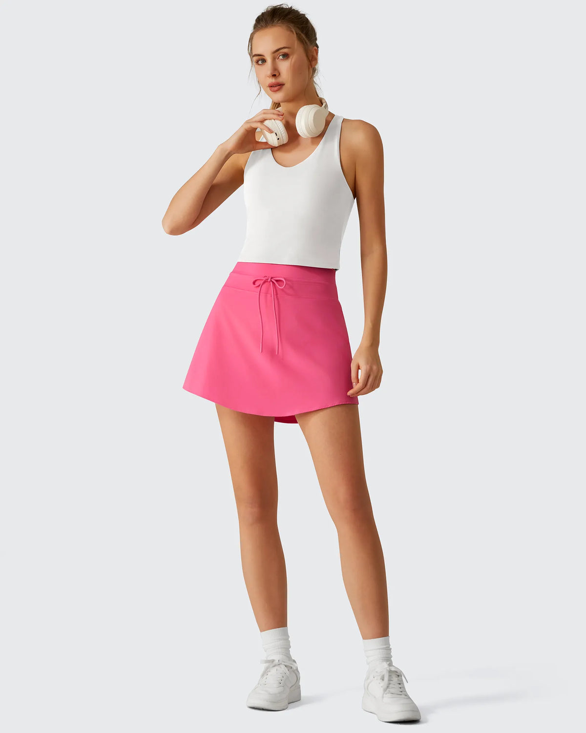 Drawstring Curved Hem Inner Shorts Ball Pocket Skorts 15"