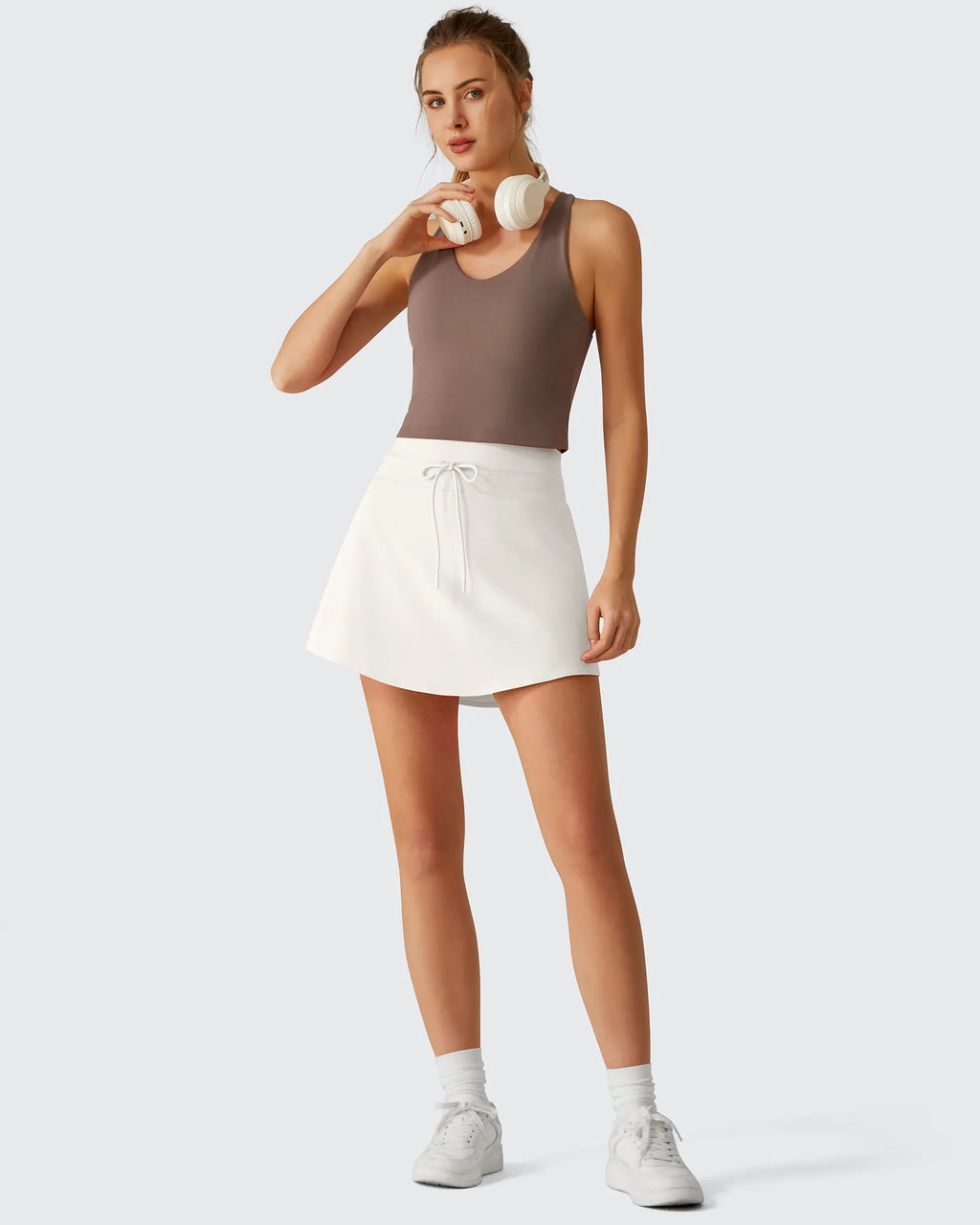 Drawstring Curved Hem Inner Shorts Ball Pocket Skorts 15"