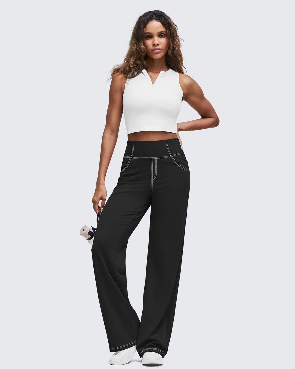 EverGoing Contrast Stitch High-Waist Wide Leg Pants