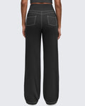 EverGoing Contrast Stitch High-Waist Wide Leg Pants