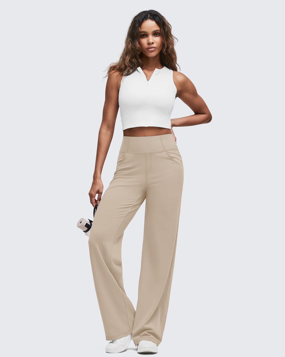 EverGoing Contrast Stitch High-Waist Wide Leg Pants