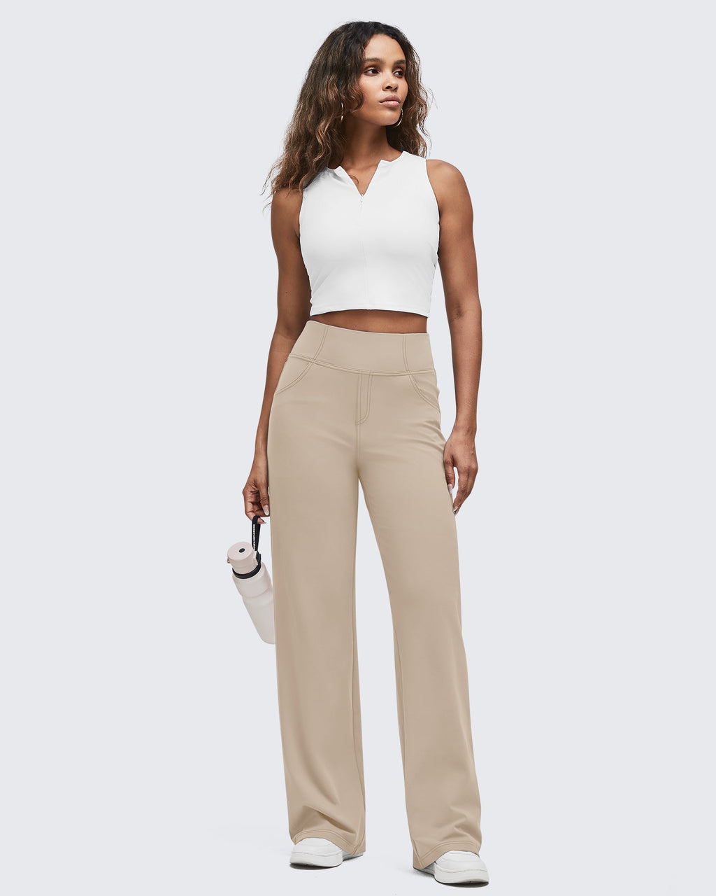 EverGoing Contrast Stitch High-Waist Wide Leg Pants