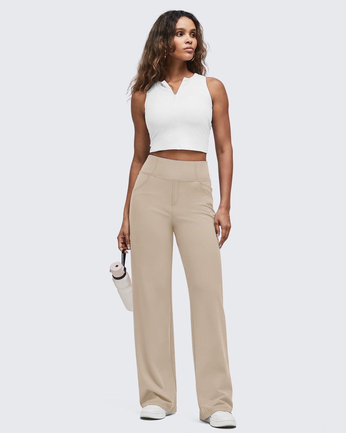 EverGoing Contrast Stitch High-Waist Wide Leg Pants