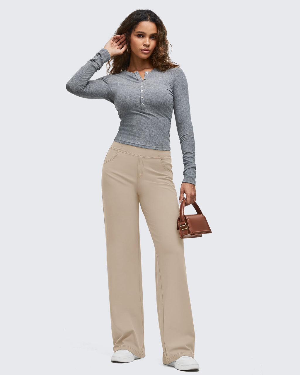 EverGoing Contrast Stitch High-Waist Wide Leg Pants