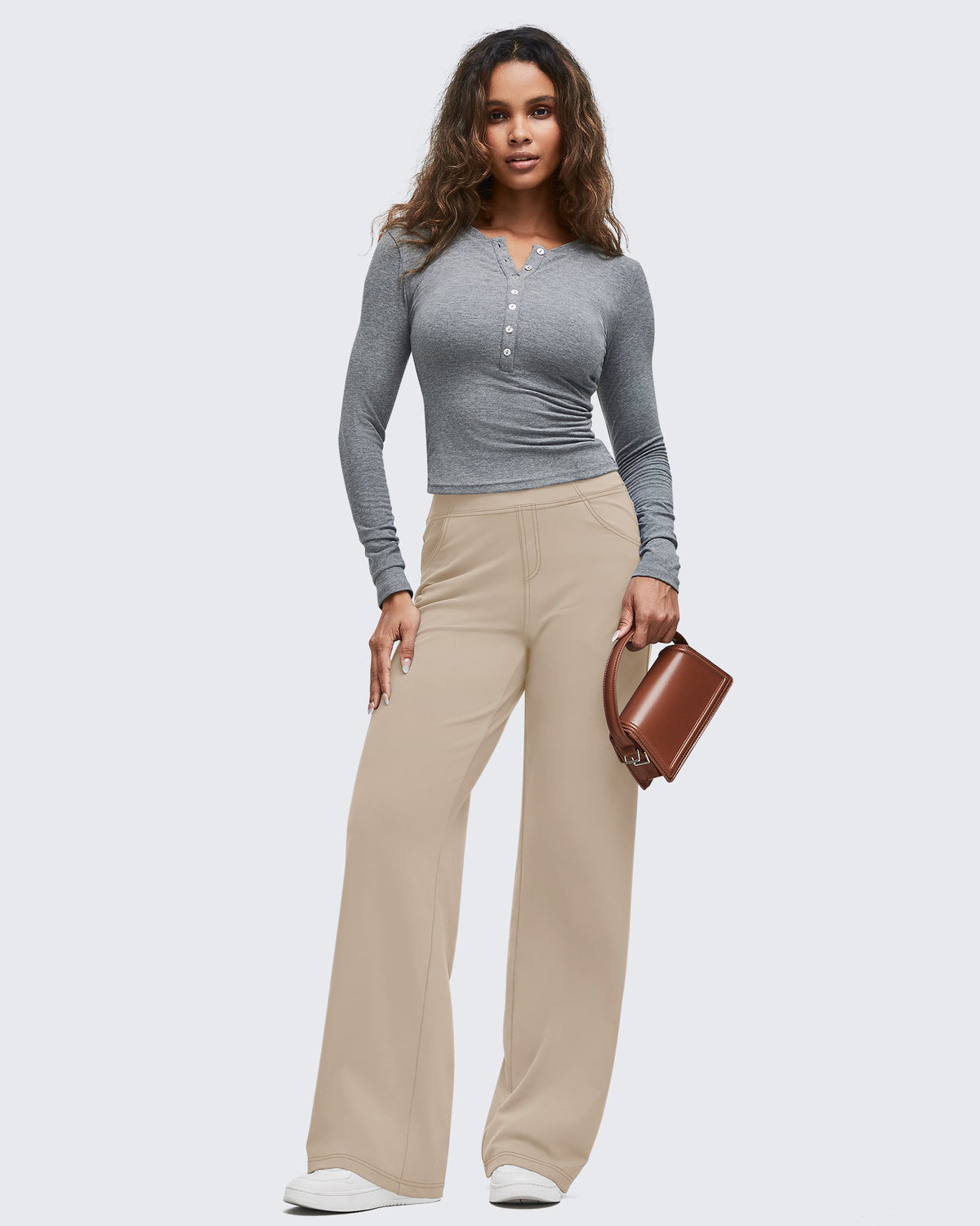 EverGoing Contrast Stitch High-Waist Wide Leg Pants