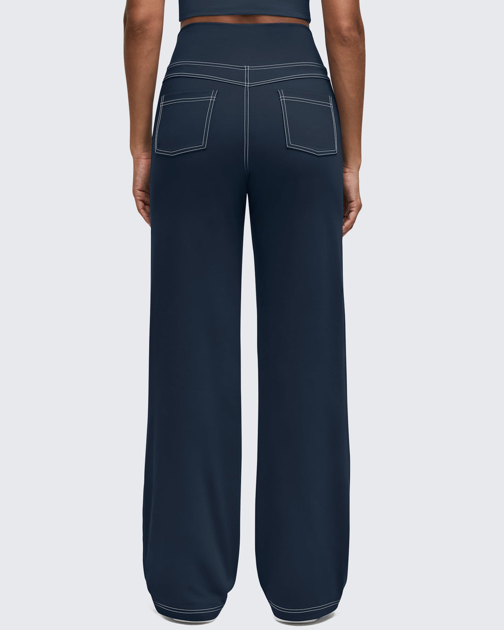 EverGoing Contrast Stitch High-Waist Wide Leg Pants