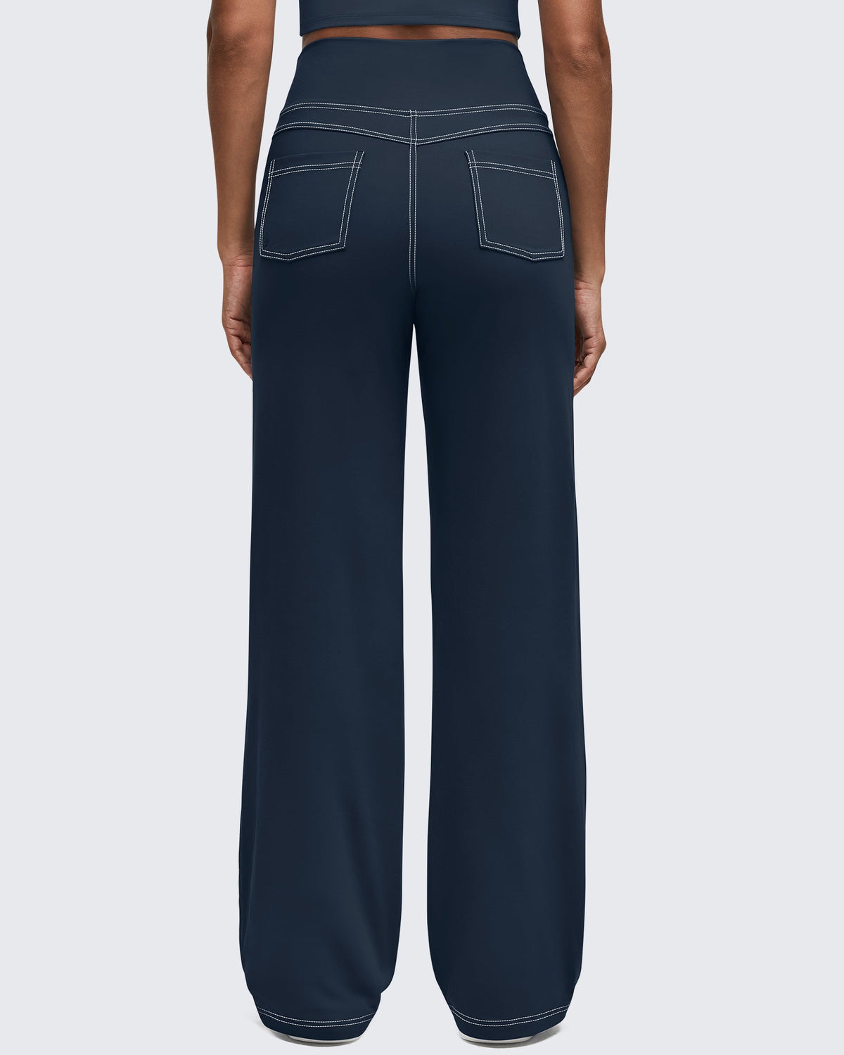EverGoing Contrast Stitch High-Waist Wide Leg Pants