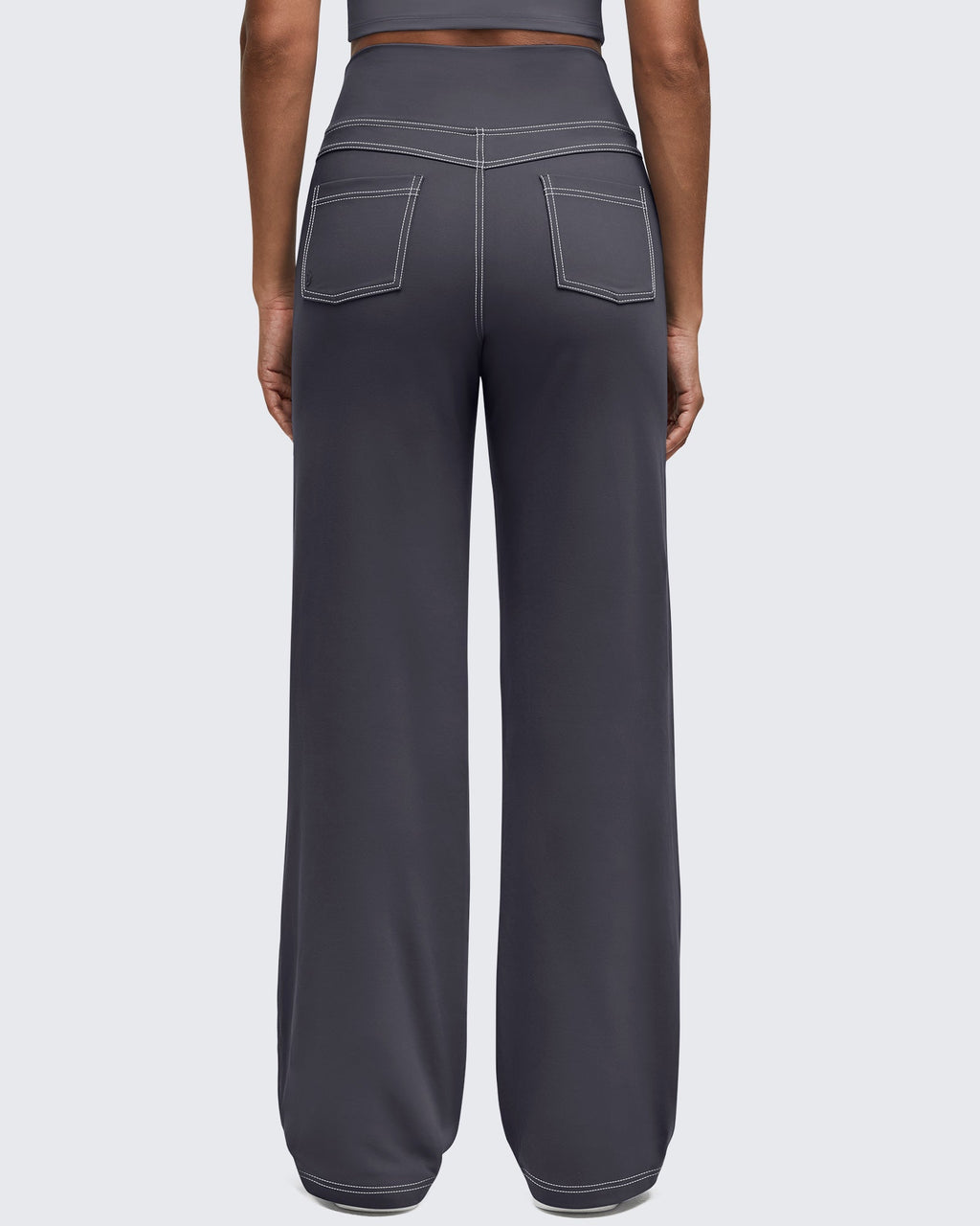 EverGoing Contrast Stitch High-Waist Wide Leg Pants