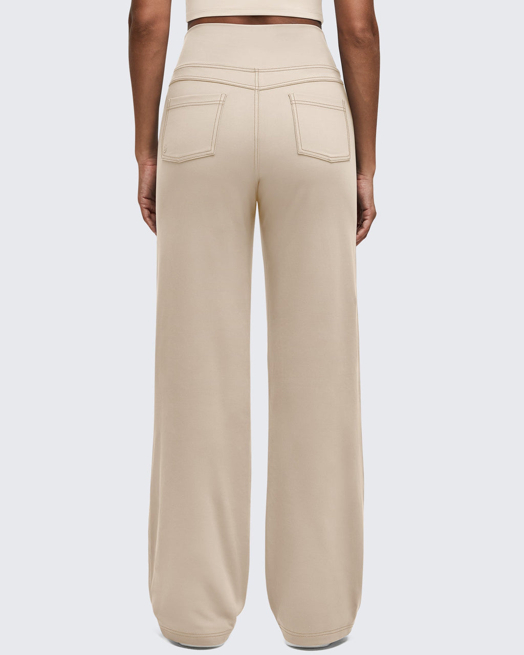 EverGoing Contrast Stitch High-Waist Wide Leg Pants