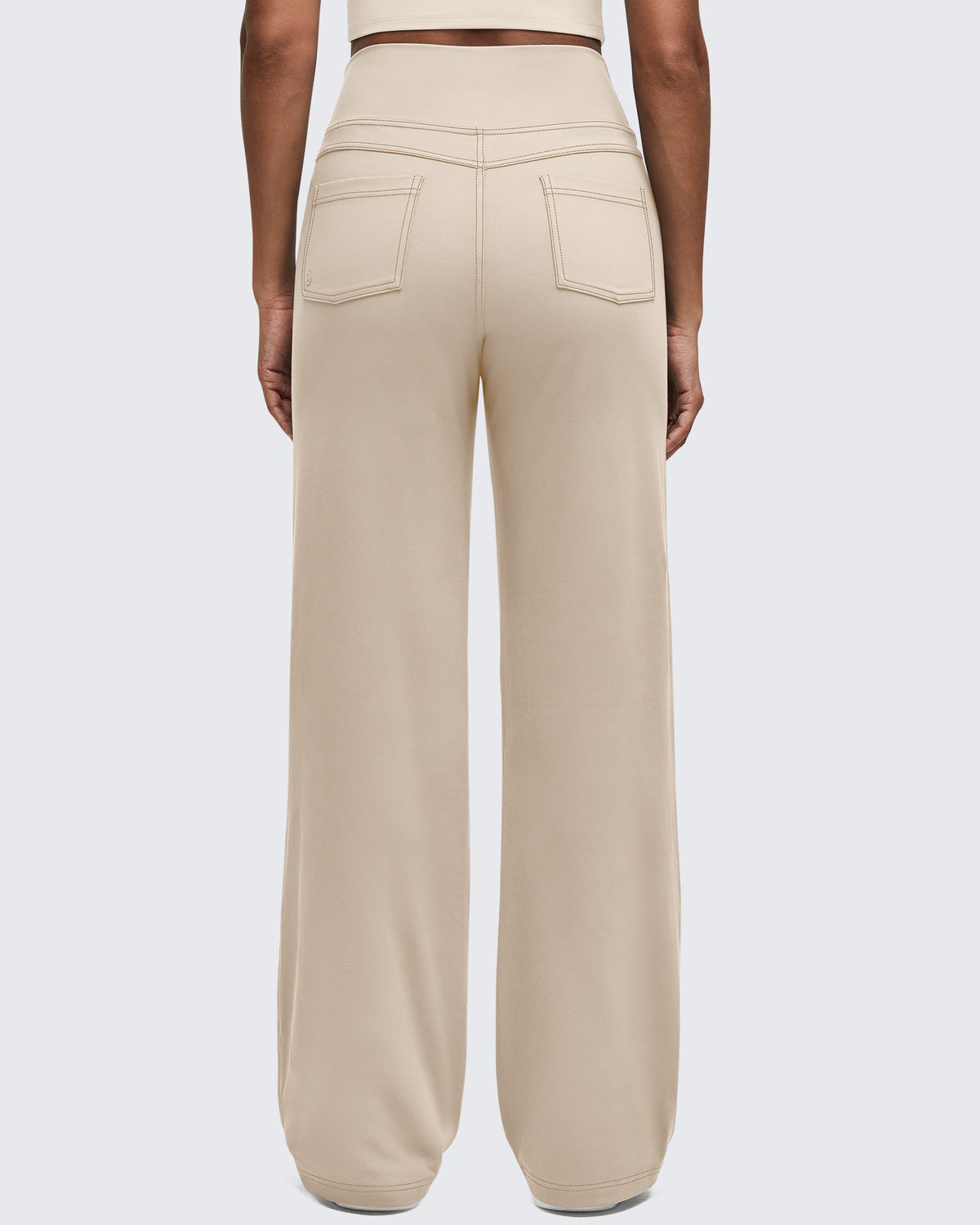 EverGoing Contrast Stitch High-Waist Wide Leg Pants