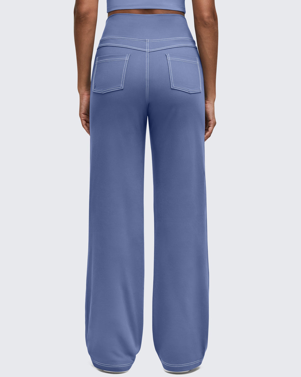 EverGoing Contrast Stitch High-Waist Wide Leg Pants