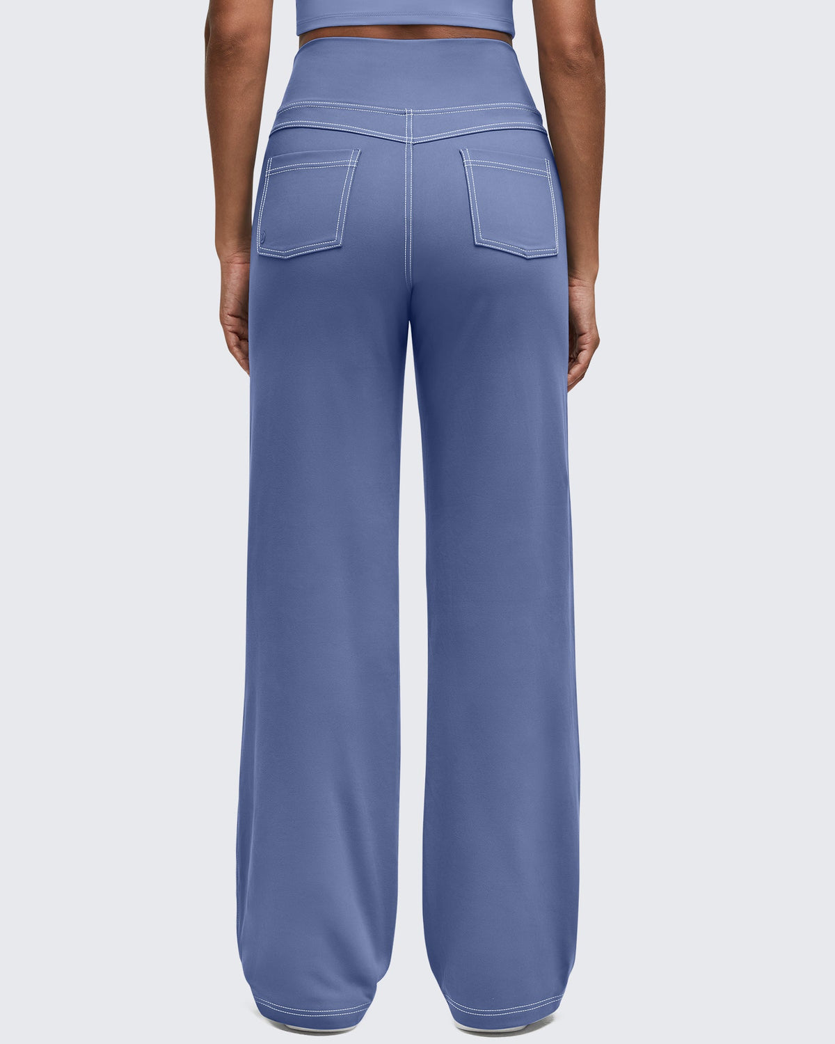 EverGoing Contrast Stitch High-Waist Wide Leg Pants