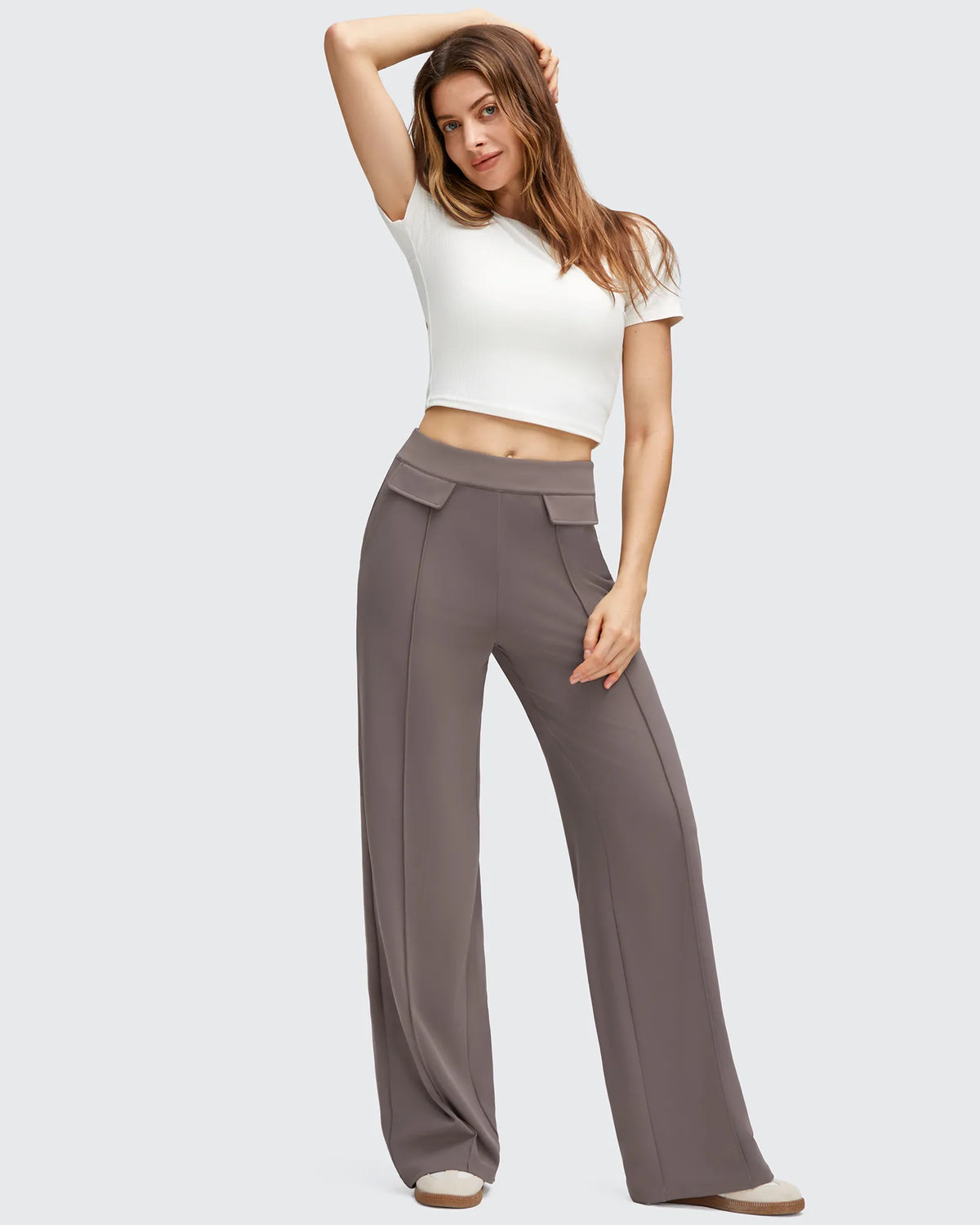 EverGoing Flap Pockets Wide Leg Dressy Pants