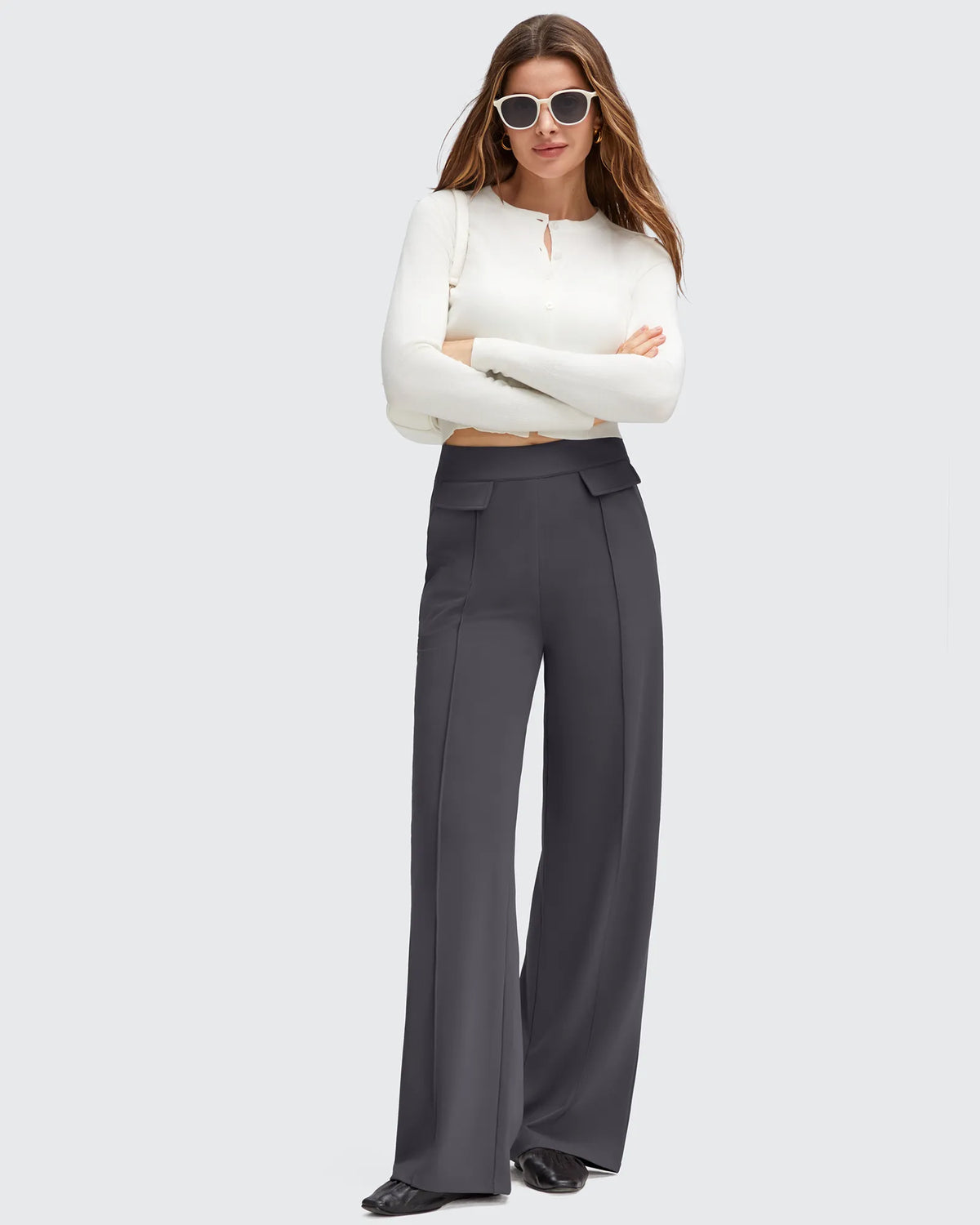 EverGoing Flap Pockets Wide Leg Dressy Pants