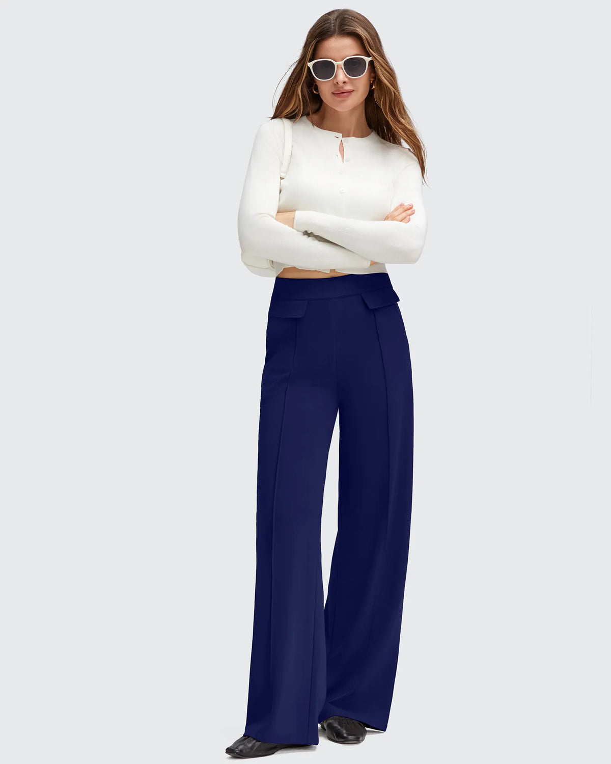 EverGoing Flap Pockets Wide Leg Dressy Pants