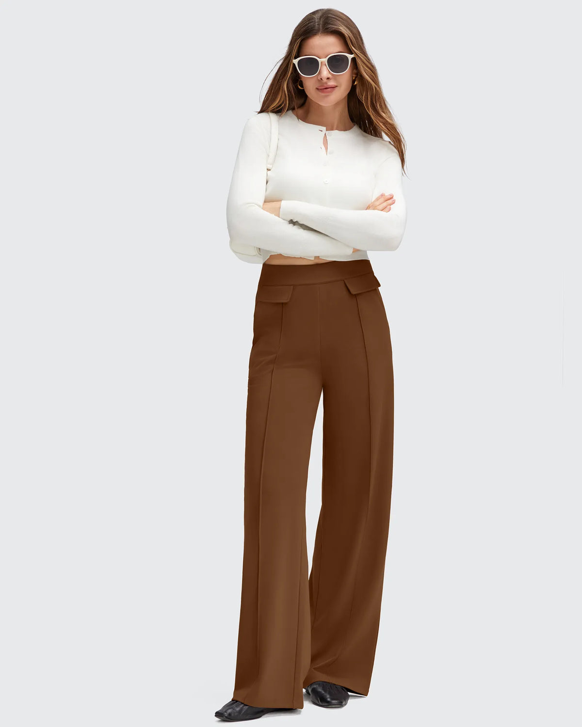 EverGoing Flap Pockets Wide Leg Dressy Pants