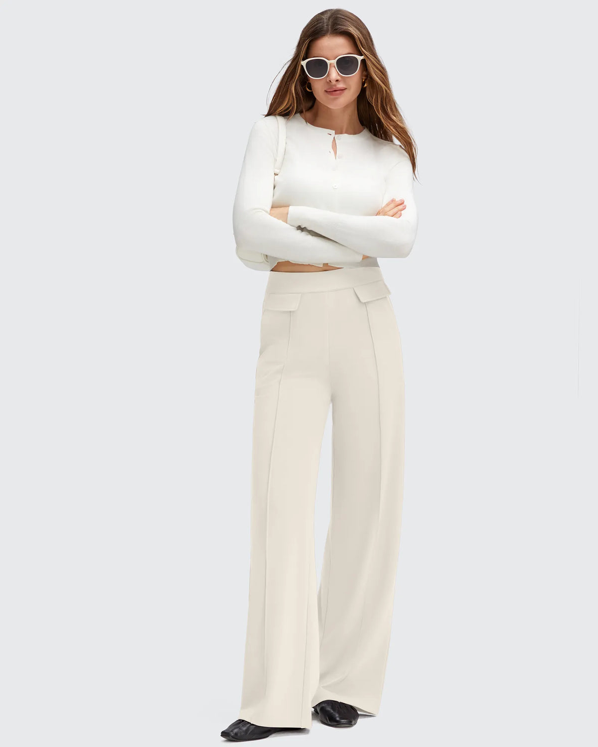 EverGoing Flap Pockets Wide Leg Dressy Pants