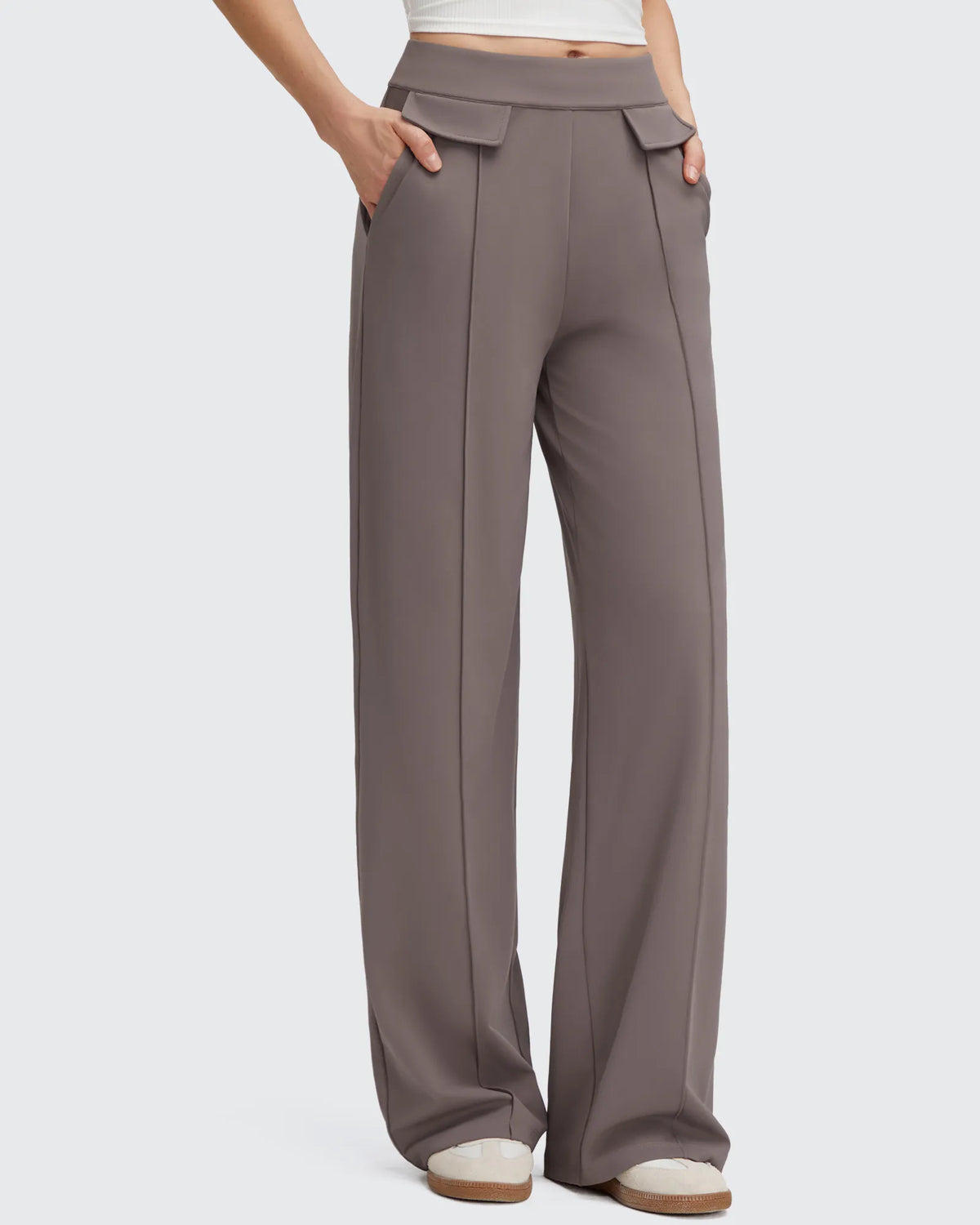 EverGoing Flap Pockets Wide Leg Dressy Pants