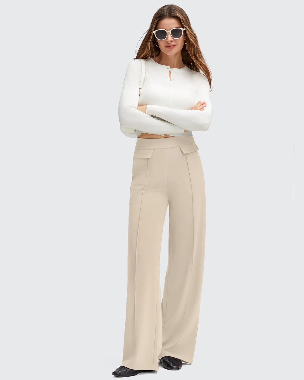 EverGoing Flap Pockets Wide Leg Dressy Pants