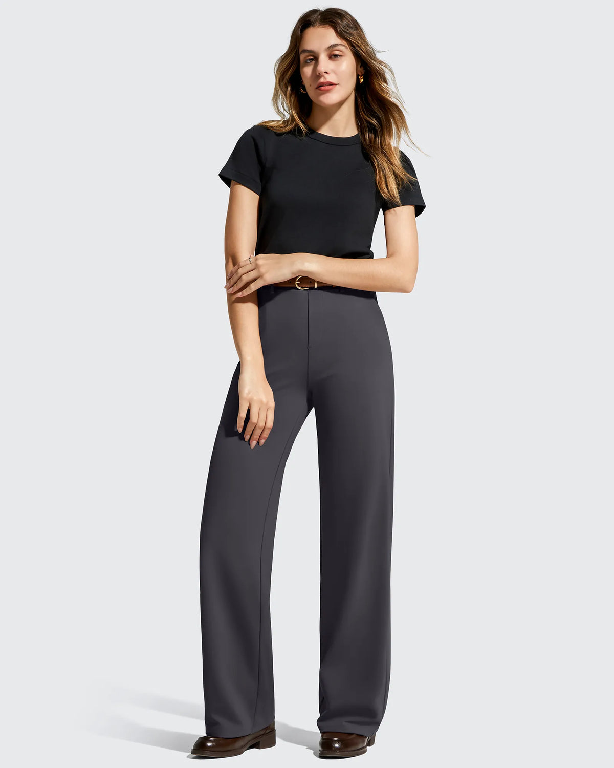 EverGoing Wide Leg  Belt Loops High-Waist Dress Pants