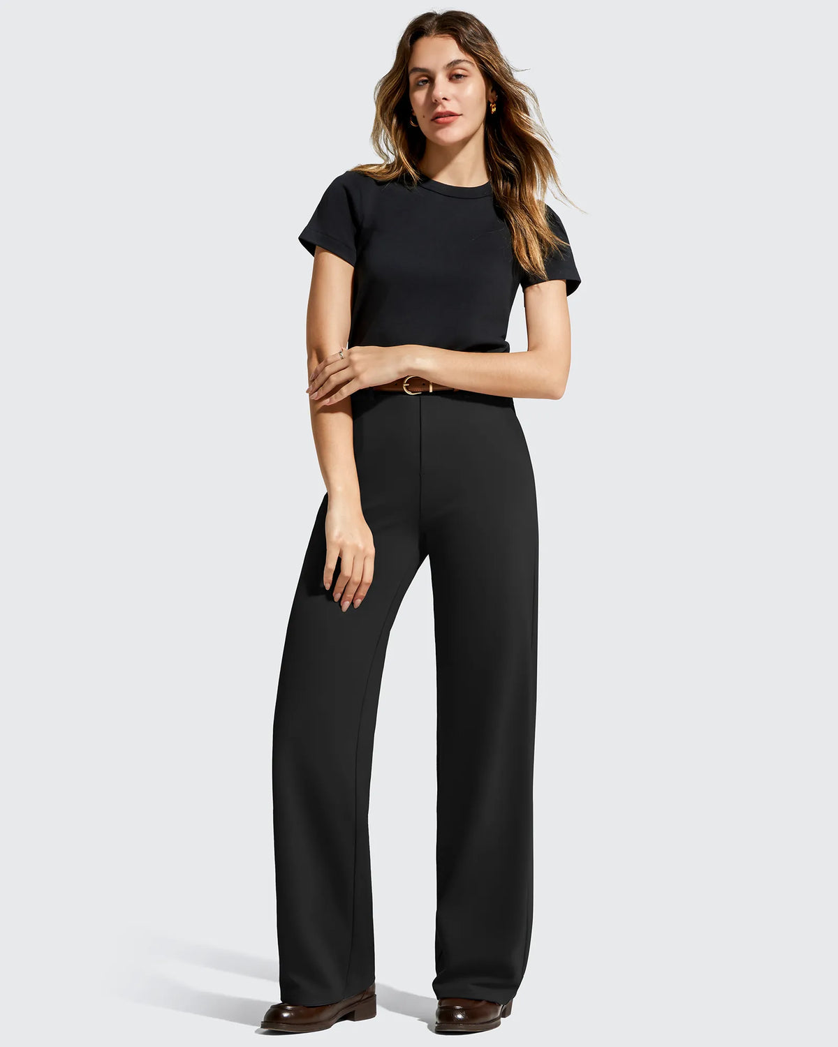 EverGoing Wide Leg  Belt Loops High-Waist Dress Pants