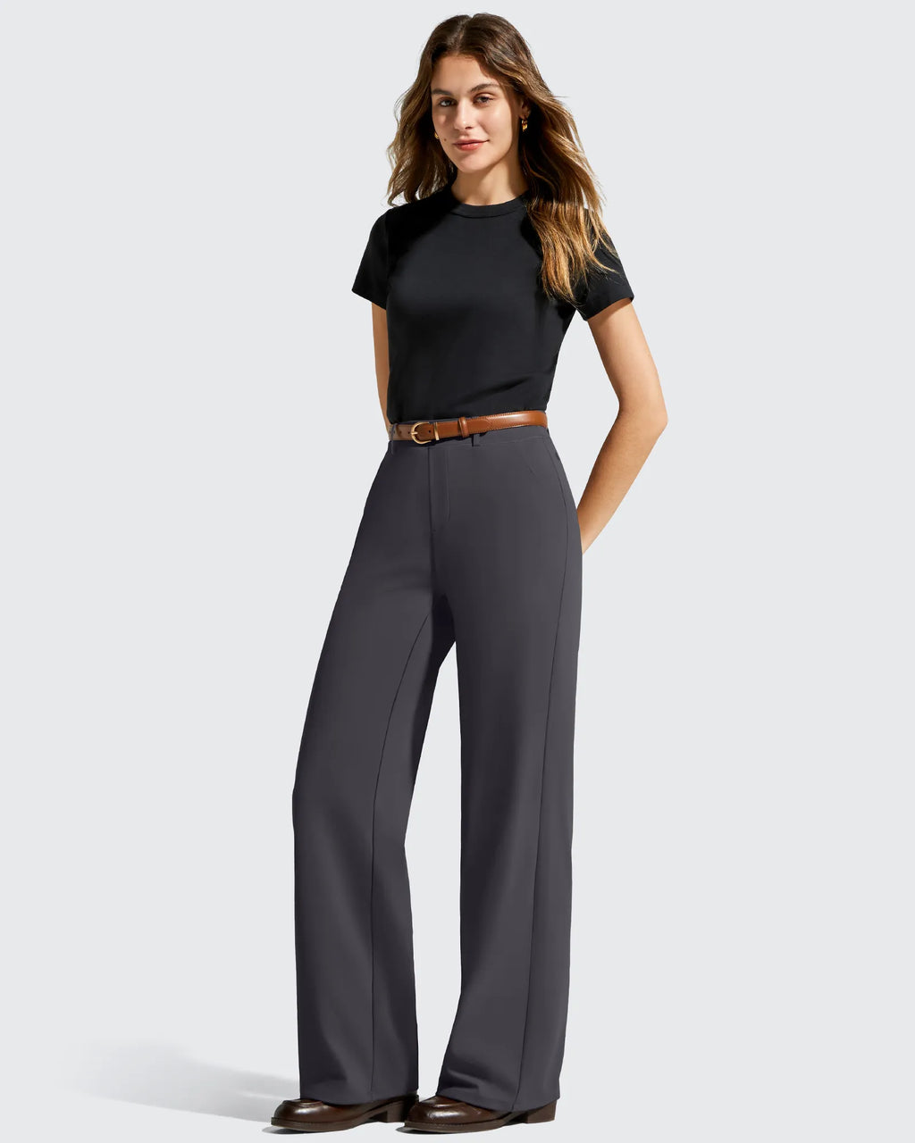 EverGoing Wide Leg  Belt Loops High-Waist Dress Pants